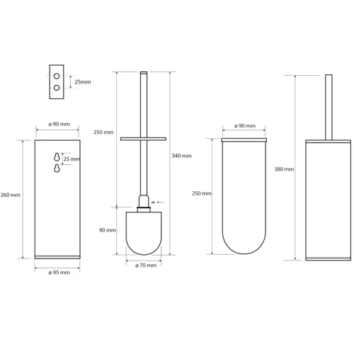 BEMETA NEO WC kefetartó álló vagy falra szerelhető, fekete kefe, 95x390x105mm, inox/matt (102313069) (XS300)