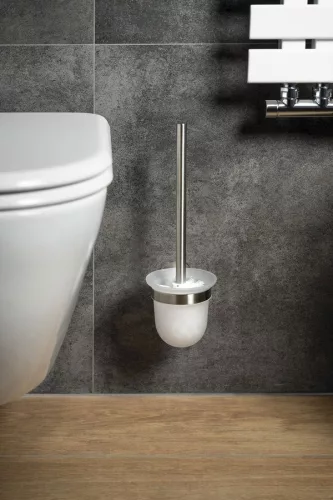 BEMETA NEO Fali WC kefetartó, üveg, fehér kefe, 115x360x130mm, inox/matt (104113015) (XS301)