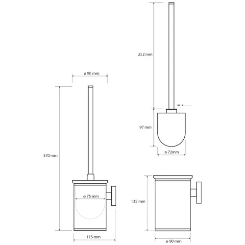 BEMETA NEO Fali WC kefetartó, fekete kefe, 90x380x115mm, inox/matt (102313079) (XS305)