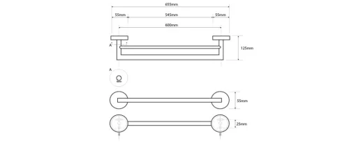 BEMETA NEO Dupla törölközőtartó, 655x55x125mm, inox/matt (104204055) (XS403)