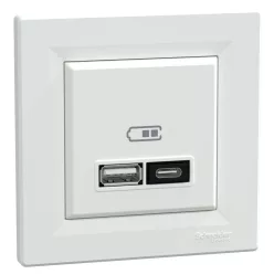   ASFORA Dupla USB töltő, A+C, 21W, kerettel, fehér (EPH2700521)