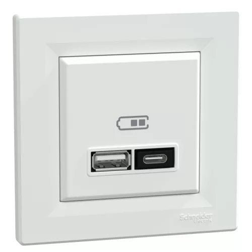 ASFORA Dupla USB töltő, A+C, 21W, kerettel, fehér (EPH2700521)