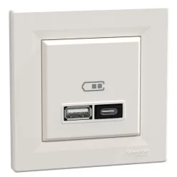   ASFORA Dupla USB töltő, A+C, 21W, kerettel, bézs (EPH2700523)