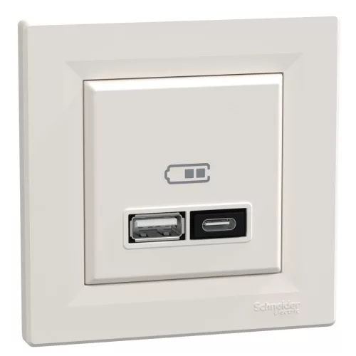 ASFORA Dupla USB töltő, A+C, 21W, kerettel, bézs (EPH2700523)