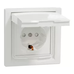   ASFORA 2P+F csatlakozóaljzat, biztonsági zsalu, csapfedeles - IP44, kerettel, fehér (EPH3100321)