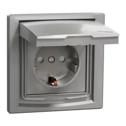   ASFORA 2P+F csatlakozóaljzat, biztonsági zsalu, csapfedeles - IP44, kerettel, alumínium (EPH3100361)