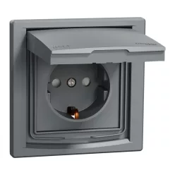   ASFORA 2P+F csatlakozóaljzat, biztonsági zsalu, csapfedeles - IP44, kerettel, acél (EPH3100362)