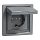 ASFORA 2P+F csatlakozóaljzat, biztonsági zsalu, csapfedeles - IP44, kerettel, acél (EPH3100362)