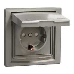   ASFORA 2P+F csatlakozóaljzat, biztonsági zsalu, csapfedeles - IP44, kerettel, bronz (EPH3100369)