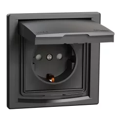   ASFORA 2P+F csatlakozóaljzat, biztonsági zsalu, csapfedeles - IP44, kerettel, antracit (EPH3100371)