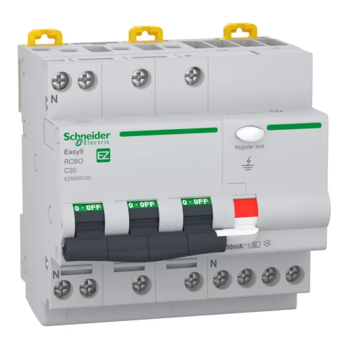 Schneider EASY9 PRO Áramvédős kismegszakító, A osztály, 3P-N, C, 20A, 30mA