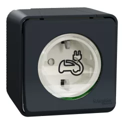   Mureva Styl EV-töltő aljzat, csapófedéllel, csavaros, komplett, falon kívüli, antracitszürke, 16A, megerősített csatl. (MUR36012)