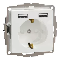   Schneider ÚJ SEDNA 2P+F konnektor dugalj csatlakozóaljzat, BZS, kettős USB töltővel, rugós, 16A/2.4A, fehér