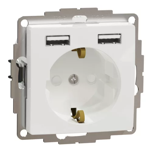 Schneider ÚJ SEDNA 2P+F konnektor dugalj csatlakozóaljzat, BZS, kettős USB töltővel, rugós, 16A/2.4A, fehér