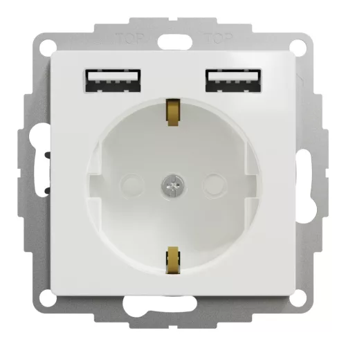 Schneider ÚJ SEDNA 2P+F konnektor dugalj csatlakozóaljzat, BZS, kettős USB töltővel, rugós, 16A/2.4A, fehér