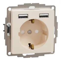   Schneider ÚJ SEDNA 2P+F konnektor dugalj csatlakozóaljzat, BZS, kettős USB töltővel, rugós, 16A/2.4A, bézs
