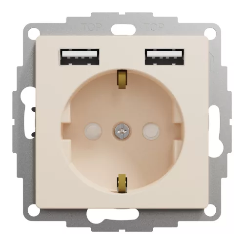 Schneider ÚJ SEDNA 2P+F konnektor dugalj csatlakozóaljzat, BZS, kettős USB töltővel, rugós, 16A/2.4A, bézs