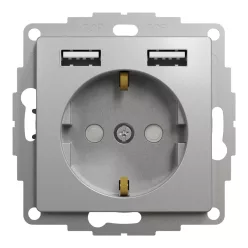   Schneider ÚJ SEDNA 2P+F konnektor dugalj csatlakozóaljzat, BZS, kettős USB töltővel, rugós, 16A/2.4A, alumínium
