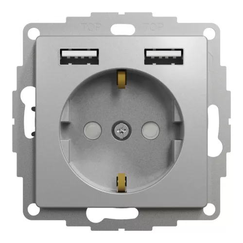 Schneider ÚJ SEDNA 2P+F konnektor dugalj csatlakozóaljzat, BZS, kettős USB töltővel, rugós, 16A/2.4A, alumínium
