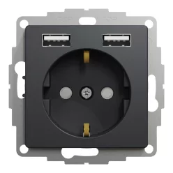   Schneider ÚJ SEDNA 2P+F konnektor dugalj csatlakozóaljzat, BZS, kettős USB töltővel, rugós, 16A/2.4A, antracit