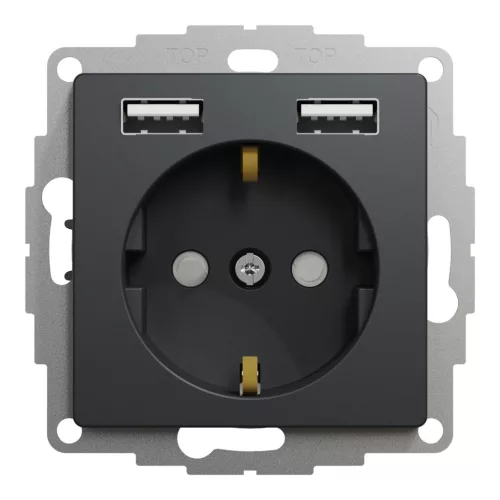 Schneider ÚJ SEDNA 2P+F konnektor dugalj csatlakozóaljzat, BZS, kettős USB töltővel, rugós, 16A/2.4A, antracit