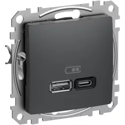 Schneider SEDNA Dupla USB gyorstöltő, A+C, 45W, antracit