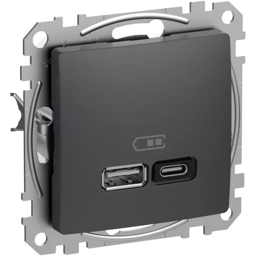 Schneider SEDNA Dupla USB gyorstöltő, A+C, 45W, antracit