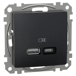 Schneider SEDNA Dupla USB töltő, A+C, 21W, antracit