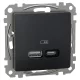 Schneider SEDNA Dupla USB töltő, A+C, 21W, antracit