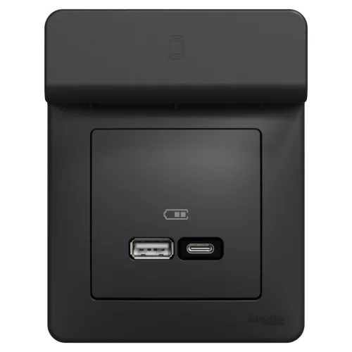 Schneider SEDNA Dupla USB töltő, A+C, 21W, antracit