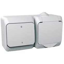   CEDAR PLUS 2P+F csatlakozóaljzat, kétpólusú kapcsolóval, IP44, fehér (WDE000502)