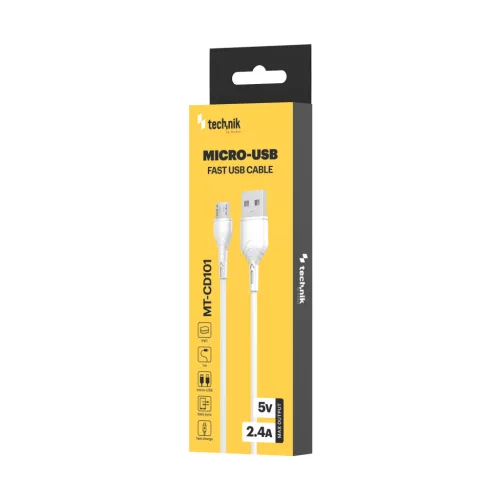 Technik Töltő-és Adatkábel PVC USB-A / Micro USB 5V 2,4A 1m Fehér