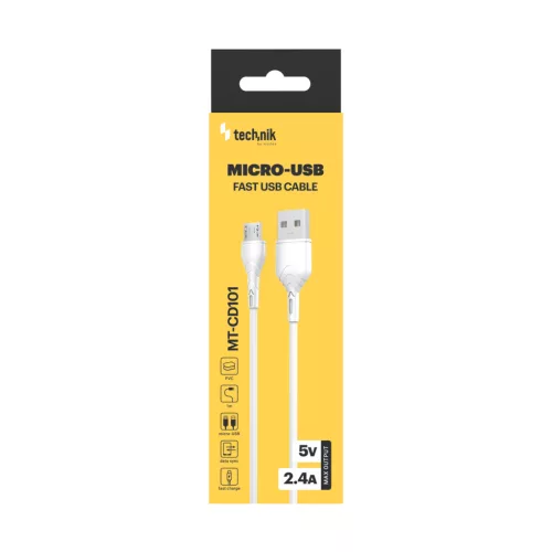 Technik Töltő-és Adatkábel PVC USB-A / Micro USB 5V 2,4A 1m Fehér