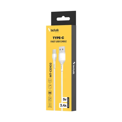 Technik Töltő-és Adatkábel PVC USB-A / USB-C 5V 2,4A 1m Fehér