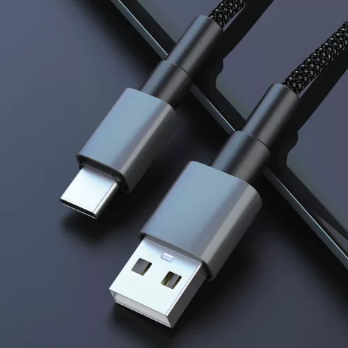 Technik Töltő-és Adatkábel Braided USB-A / USB-C 5V 3A 1m Fekete