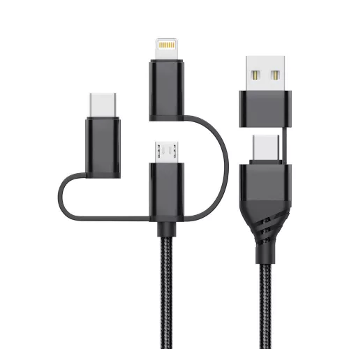 Technik Töltő-és Adatkábel Braided (5in1) USB-A/C to all 5V 3A 1,2m Fekete