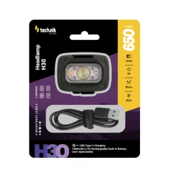   Technik Fejlámpa H30 (akkumulátoros) SST20 LED + red light + USB-C (650 lumen)