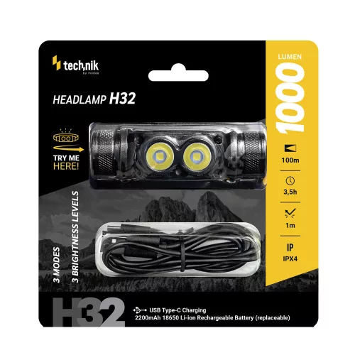 Technik Fejlámpa H32 (akkumulátoros) OSRAM P9 + USB-C (1000 lumen)