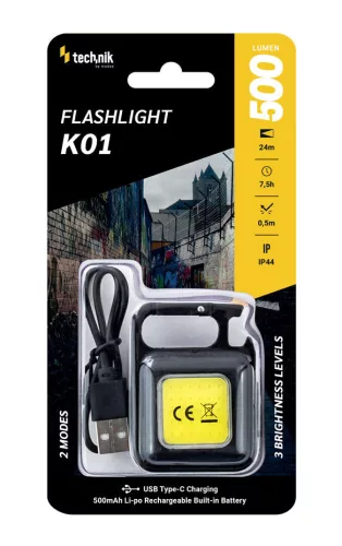 Technik Elemlámpa K01 (akkumulátoros 500mAh) COB LED + USB-C (500 lumen)