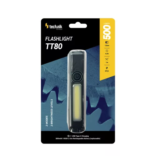 Technik Elemlámpa TT80 (akkumulátoros - AA-800mAh) COB (500+300 lumen)
