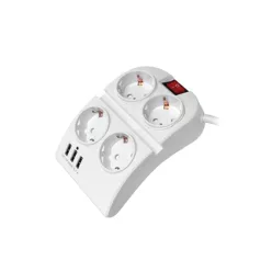   Technik Professional Elosztó Asztali 4 utas 1,5m kábel + 3 USB + kapcsoló 16A