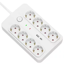   Technik Professional Elosztó 8 utas 1,5m 1,5mm2 +USB-A-C +surge +kapcsoló 16A