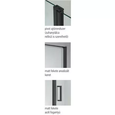 Wellis Quadrum Black 90 szögletes zuhanykabin fekete profil átlátszó üveg WC00430