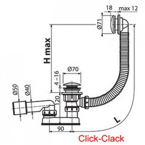 Ravak ClickClack kádszifon komplett fekete 57cm X01746