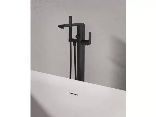 Ravak Flat padlón álló kádcsaptelep szettel FL 080.20BLM.RB07A, matt fekete