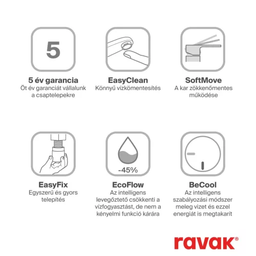Ravak Espirit álló mosdócsaptelep BeCool 190 mm leeresztő nélkül ES 012.61GLB, gold