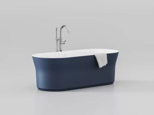 Ravak Ypsilon 180x80, akrilkád, Kék / Fehér, szabadonálló, fehér/fekete/króm lefolyó