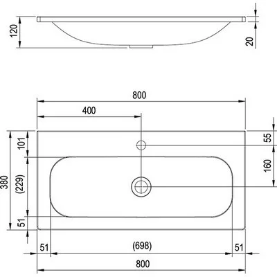 Ravak Ring 800 beépíthető mosdó túlfolyó nélkül (XJK01180000)