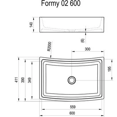 Ravak Formy 02 beépíthető mosdó túlfolyó nélkül 60 cm fehér (XJM01260000)