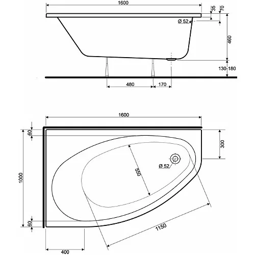 Kolo Elipso aszimetrikus kád 140x100 balos lábbal XWA0641000